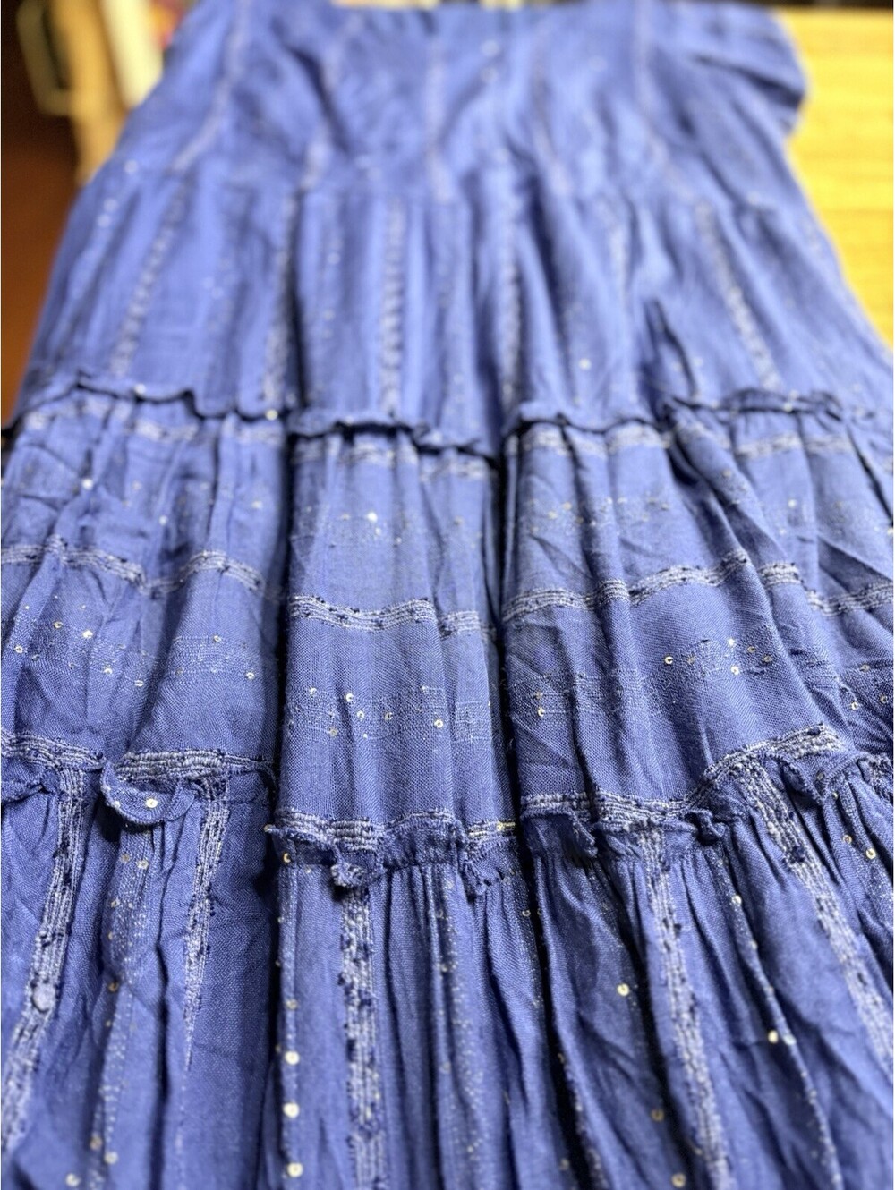 Soft Surroundings Dress Women 1X Blue Kara Tiered Peasant Boho Sequin Maxi Chic - Picture 7 of 9